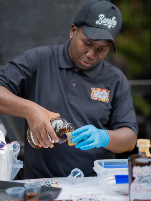 Banoffee being poured into a tasting glass